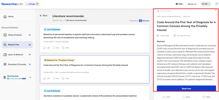 Research reading done right with personalized article recommendations